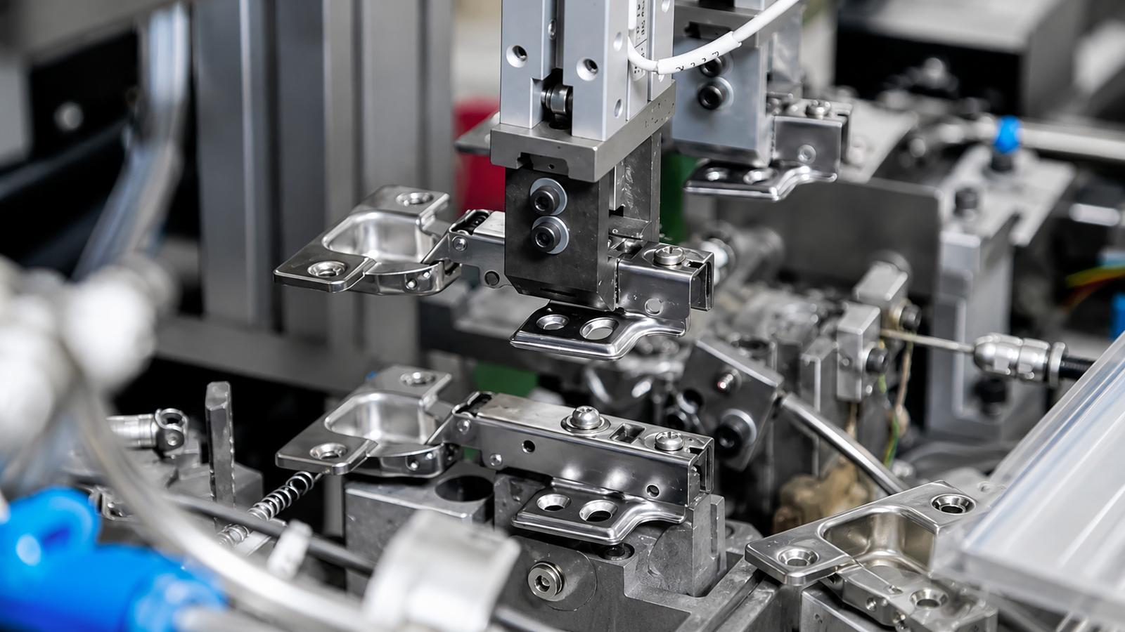Automatic assembly of furniture hinges